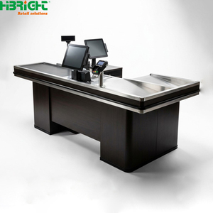 Modern Retail <b>Checkout</b> <b>Counter</b> POS Cashier Desk with Conveyor Belt Stainless Steel Department Store Payment Station - Product Image 5