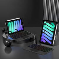 Casing papan ketik mini, alat ketik Bluetooth nirkabel lampu latar untuk Apple i pad 6 dengan tempat pensil