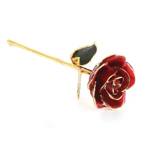 Flower with long stem real golden 24k gold real fresh rose red flower dipped in gold flower for Yboland valentine's day