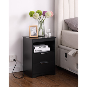 Nightstand With 2 Drawers And Open Shelf Charging Station Side Table For Bedroom Or Living Room - Product Image 3