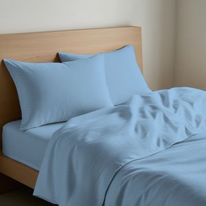 Juego de Sábanas de Algodón Azul Claro, Tamaño King Italiano, Incluye Fundas de Almohada - Product Image 3