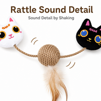 Jouet en plumes pour chat avec boule en corde de jute 30x6cm, jouet à griffer en peluche en forme de tête de chat, fournisseur en gros