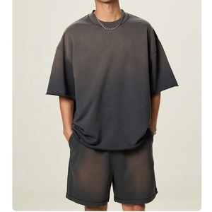 Streetwear surdimensionné délavé à l'acide avec logo personnalisé poids lourd ensemble t-shirt et short unis vierges 2 pièces pour hommes - Product Image 4
