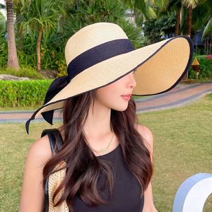 Chapeau Homburg en paille unisexe en gros avec broderie 3D, protection solaire d'été, bord surdimensionné, idéal pour la plage, les vacances en bord de mer, les voyages, la pêche et le ski - Product Image 2