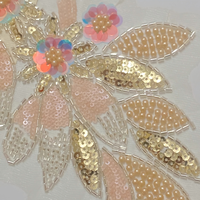Patch de fleur à paillettes Applique de dentelle de perles lourdes 3D avec perles, Applique de dentelle de fleurs 3D, Broderie d'appliques de dentelle de tulle brodée