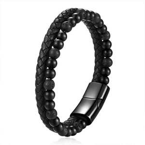 <b>Beaded</b> <b>Bracelet</b> 14mm Stainless Steel Natural Tiger Eye Genuine Leather Hand Woven Design For Women Gift Jewelry - Product Image 4