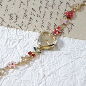 ゴールドクォーツ時計 ハート型ダイヤル 30mm ポインター ヴィンテージ フォレスト フローラル チェリー フルーツ 装飾ブレスレット レディース かわいい時計 - Product Image 2