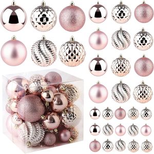 ชุดลูกบอลประดับตกแต่งต้นคริสต์มาสแบบกันแตก สีชมพูทองผสม 35 ชิ้น สำหรับตกแต่งบ้าน - Product Image 2