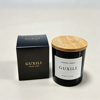 Bougie parfumée en verre noir avec couvercle en bambou, boîte cadeau, cire de soja, aromathérapie, cadeau pour la maison, parfum personnalisé et fabrication OEM prisée