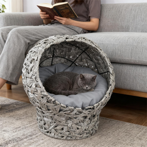 Komfortables Erhöhtes Katzenbett Haustier-Katzenhaus Gemütliches Bett für Pelzige Freunde Weiden-Katzenhaus - Product Image 6