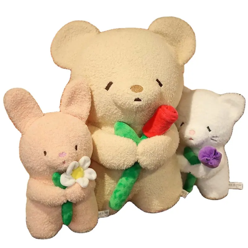 Custom Lovely Teddy bear with flowers Cute rose hugging bear plush doll girlfriend best friend Valentine's day wedding gift doll