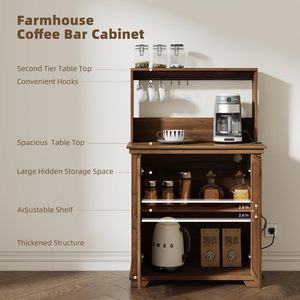 American country style coffee cabinet with charging socket, home tea cabinet, hooks, adjustable shelves, <b>sideboard</b>, bar counter - Product Image 4
