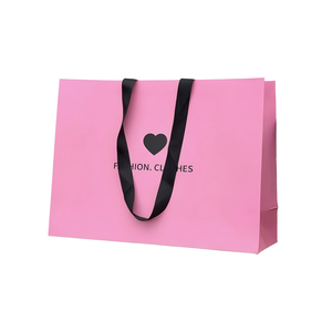 ถุงของขวัญสีชมพูแบบสั่งทำลายนูนสีทองมีที่จับริบบิ้นทนทานสำหรับเสื้อผ้ารองเท้าช้อปปิ้งงานบูติก - Product Image 4