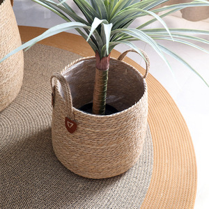 Rattan <b>Basket</b> Set Round With Handles Storage For Plants Living Room Decor - Product Image 4