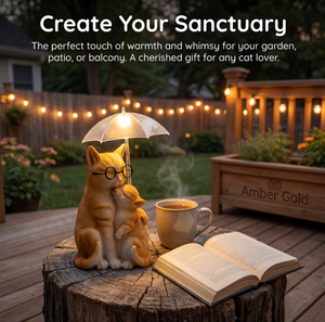 Lámpara Solar Decorativa para Jardín con Diseño de Gato Mamá y Cachorro con Sombrilla - Product Image 1