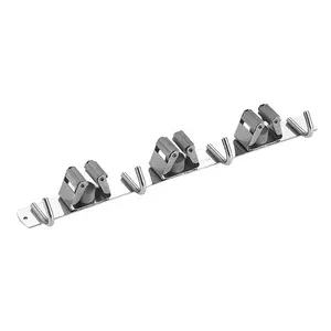 Organisateur <span class=keywords><strong>mural</strong></span> en acier inoxydable à un niveau avec plusieurs crochets, sans perçage, porte-balai et porte-outils pour salle de bain, salon - Product Image 2