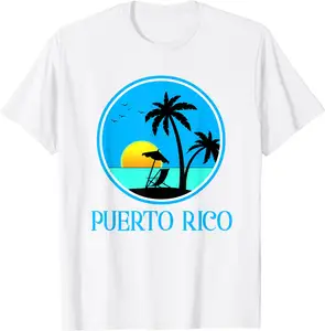 Summer Coconut Tree Sunset Puerto Rico Printed T-shirt Fashion Street T-shirt Casual Plus Size Men's Top T-shirt Short Sleeve