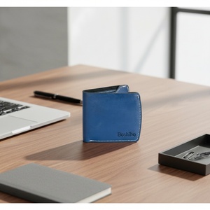 Handmade Fashion Minimalist <b>Trifold</b> Full Grain Genuine Leather Short <b>Wallet</b> Open Nylon Thread Men's Portable - Product Image 6