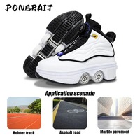 Patins à roulettes unisexes à 4 roues rétractables et automatiques Baskets montantes en maille à double usage Sports d'hiver et de printemps Chaussures de sport pour filles