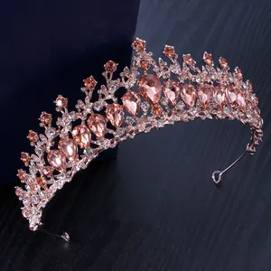 Schoonheidswedstrijd Bruiloft Prinses Bruidskristallen Diamant Zirkonia Kroon Haar Tiara Ronde Roze Paarse Prinses Kroon Voor Meisjes
