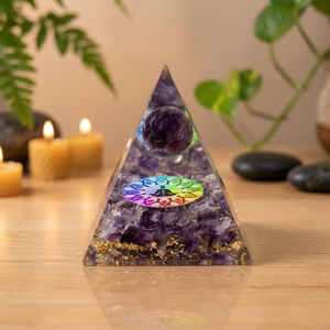 Pirámide de Orgón de Cristal Transparente con Esfera de Amatista Púrpura Tallada a Mano, Decoración para Meditación, Regalo para el Hogar u Oficina - Product Image 2