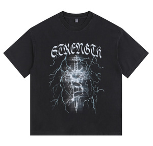 T-shirt graphique vintage délavé 260G personnalisé avec logo, pour homme et femme, style streetwear rétro, col rond en coton vieilli - Product Image 4
