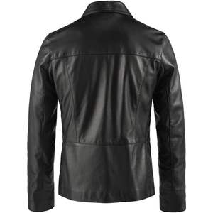 Chaqueta de Cuero de Cordero para Hombre, Cuello Camisero, Estilo Clásico Vintage, Chaqueta de Cuero Negra con Bolsillos, Manga Regular - Product Image 3