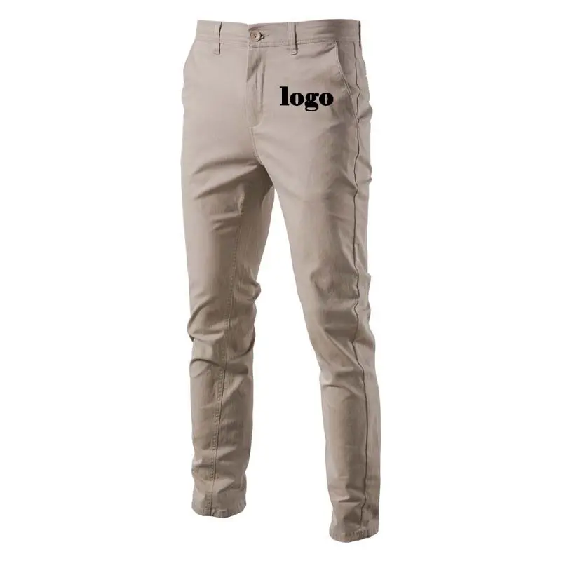 Celana panjang katun warna Khaki celana lurus pria celana bisnis kasual Slim Fit celana Chino kustom untuk pria