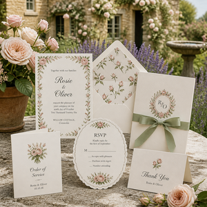 Invitación de Boda Estilo Jardín Inglés, Cottage Rose, Bird Bath, Campestre, Clásico, Personalizado, Artesanal - Product Image 2