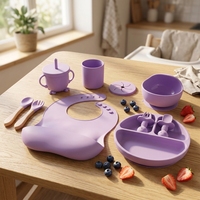 Ensemble de vaisselle pour enfants, 10 pièces, assiette et bol pour bébé, usage quotidien, fournitures ménagères pour mère et bébé, ensemble d'alimentation en silicone pour bébé
