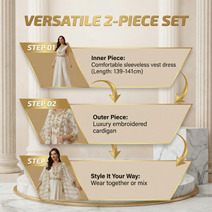 ชุดอาบายะแบบเปิดสองชิ้น ดีไซน์หรูหราสำหรับผู้หญิง แขนเสื้อคิโมโน เหมาะสำหรับงานเฉลิมฉลอง สไตล์เรียบร้อย รับผลิตแบบ OEM - Product Image 2