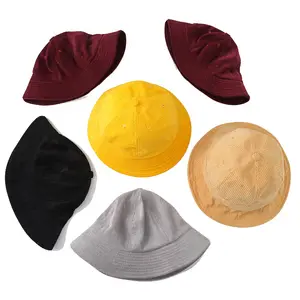 卸売人気ロゴなしカスタムプレーンコーデュロイ面白い赤ちゃん黄色バケツ帽子子供用