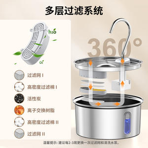 Fuente de agua redonda de acero inoxidable para mascotas, dispensador automático con ventana de nivel de agua para perros y gatos - Product Image 4