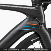 Vélo de route en carbone aérodynamique 700C MINICE R1 T800+Mitsubishi TR50 avec câblage interne SHI MANO R7120 Di2 24 vitesses électroniques et roues en carbone