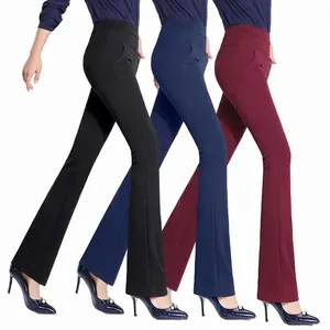 Celana Panjang & Celana Wanita 2020 Pinggang Tinggi Bersaku Celana Formal Kantor Celana Panjang Longgar Kaki untuk Wanita Usia Sedang