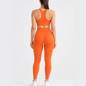 Conjunto de yoga y gimnasio de 2 piezas, 100% poliéster/algodón transpirable, cintura alta, control de abdomen, cintura elástica, hecho a medida, de alta calidad, para mujer. - Product Image 2