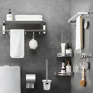Ensemble de 7 accessoires de salle de bain modernes en acier inoxydable, support mural pour serviettes, panier de douche d'angle avec garantie de 3 ans pour la maison - Product Image 1