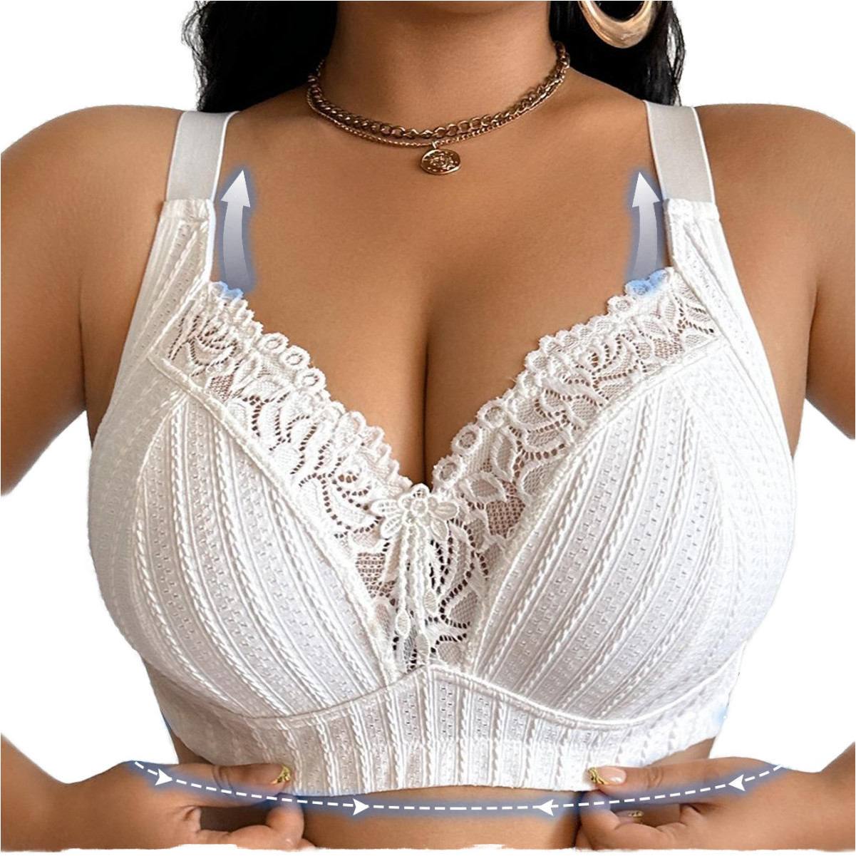 2026 Pure Desire Gothic Plus Size Solid Lace Supported Bra Women Ultra-Thin Comfortable Large Bust Wire Free Spandex/Nylon