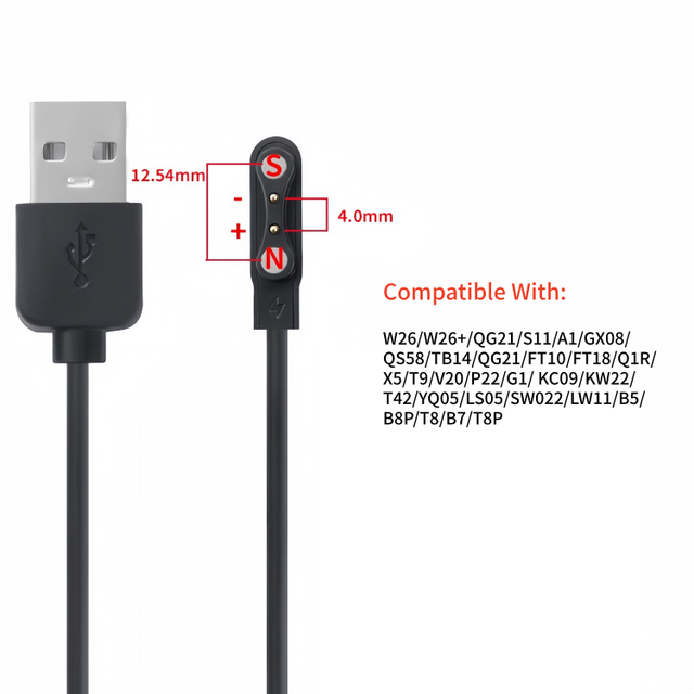 Wholesale 4.0mm W26/2Pin Smart Watch Charging Cable Magnetic Data Cable with Braid Shielding and PVC Jacket LS05