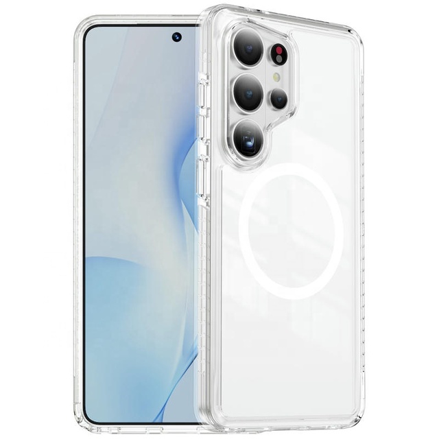 Clear Hybrid TPU PC Non-Yellowing Shockproof Magnetic Charging Phone Case Back Cover for Samsung S26 S25 S24 S23 Ultra White