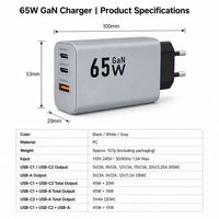 Chargeur de téléphone GaN 65W, charge rapide PD QC3.0, adaptateur mural 2C1A, alimentation multi-ports pour ordinateur portable, tablette, appareil photo, écouteurs, prise EU US