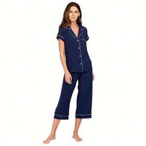 WanBao Vente en gros Ensemble de pyjamas Eberjey élégants et personnalisés à taux de rachat élevé pour femmes Vêtements de nuit Taille élastique Thermique Automne Lisse - Product Image 6