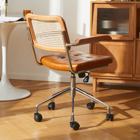 Chaise de bureau rétro en rotin, pivotante avec accoudoirs, chaise d'ordinateur pour la maison, mobilier de chambre moderne et minimaliste, fabricant en gros