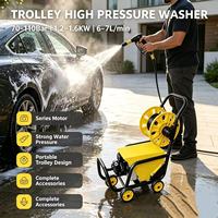 Nettoyeur haute pression sur chariot avec enrouleur de tuyau 70-110 bars, nettoyeur électrique pour voiture, jardin et terrasse