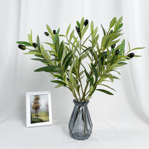 Rama de Olivo Artificial de Plástico, Bonsái de Hojas Verdes Densas, Planta en Maceta con Frutos, Estilo Nórdico, Resistente a los Rayos UV, para Pascua - Product Image 1