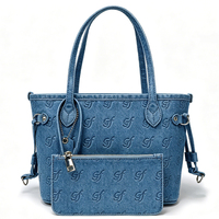 Sac fourre-tout en jean bleu personnalisé OEM ODM, ensemble de 2 sacs seau en gros pour commandes en gros et marque privée