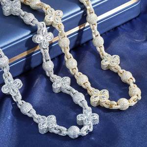 Collar de Plata de Ley 925 con Trébol de Moissanita Iced Out, Cadena de Bolas con Corte Luna, Estilo Hip Hop Bling, VVS, Pasa Prueba de Diamante GRA - Product Image 3