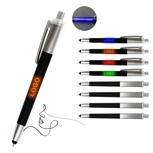 Promotional Creative LED Light Laser Custom Logo Print Plastic Ballpoint <b>Pen</b> With Touch Stylus for Stationery Gifts - Product Image 1
