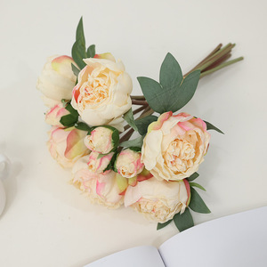 Bouquet de pivoines artificielles 10 pièces, fleurs en soie rose, jaune, champagne, haute simulation, décoration de mariage et de maison - Product Image 4