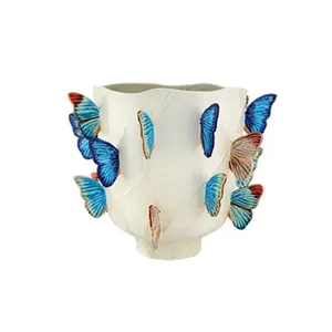 Vaso de cerâmica para decoração de casa, vaso de flores de cerâmica com borboletas, vaso de flores moderno e criativo, ideal para decoração de casa, vaso de borboletas branco e nórdico